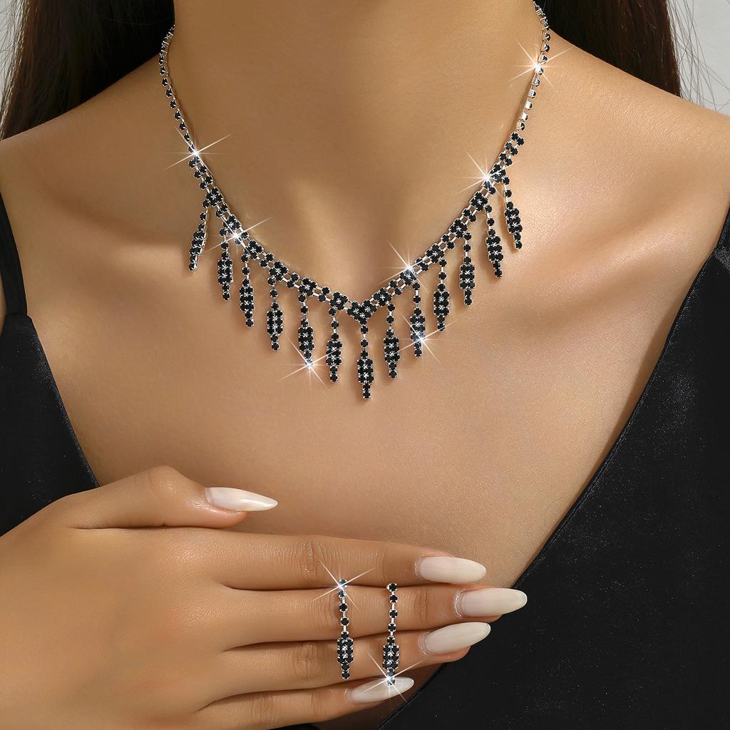 Свадебный черный роскошный вечерний наряд ожерелье серьги комплект свадебный дамский индивидуальный комплект цепь