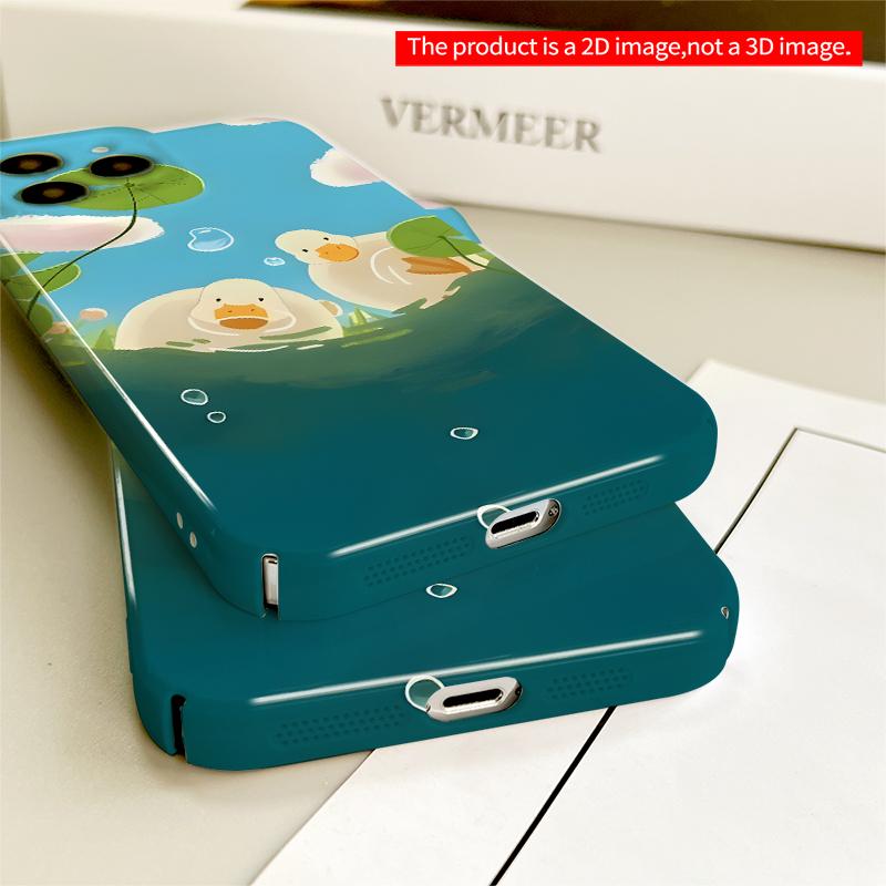 2DFlat Cute Ducks Swimming Under Lilies All inclusive film hard iPhone case, compatible with iPhone 18 Pro Max 17 16 15 14 13 12 11
