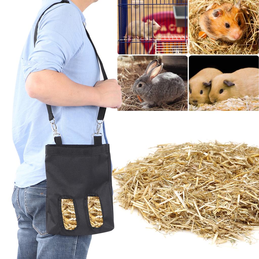 Rabbit Feeder Bag 600D Oxford Fabric Hanging Feeding Device Supply Pet Accessory Black