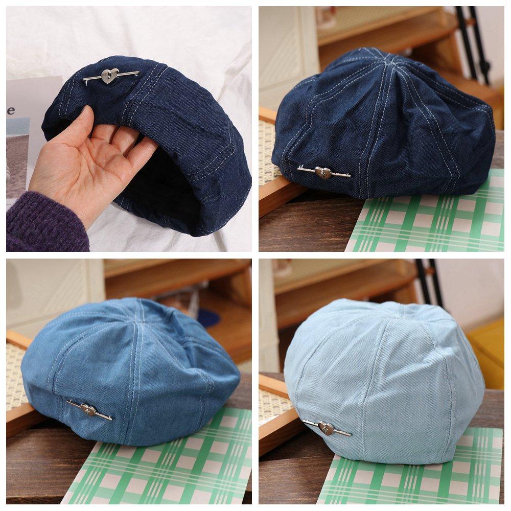 Solid color Cowboy Beret Cap Y2K Denim Octagonal Hat Retro Painter Hat Outdoor