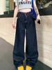 Модные повседневные джинсы с широкими штанинами и большим поясом, лето 2024, новые свободные брюки чистого цвета с высокой талией