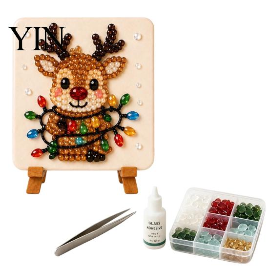 Unique Wall Decoration Christmas Mosaic Art Kit, DIY Sea Glass Santa Kit Reindeer Artwork Craft for Home Decor, Handmade Gift Stained Style