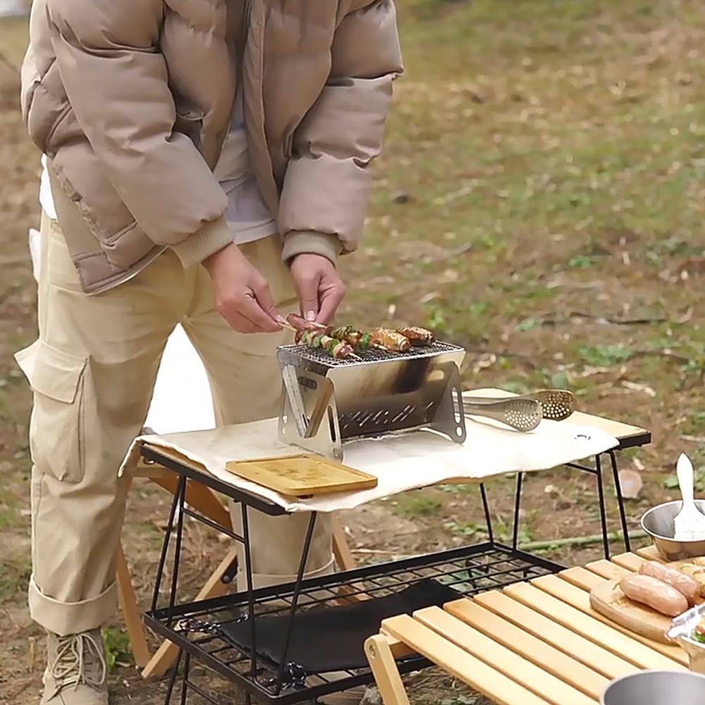 TOMSHOO Кемпинговая дровяная печь с грилем для улицы Портативная складная нержавеющая сталь