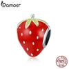 BAMOER Lovely Strawberry Sweet Fruit Red Enamel 925 Sterling Silver Charm Pendant for Original Bracelet Bangle Fine Jewelry