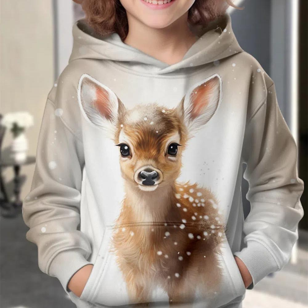 Kawaii Толстовка с 3D принтом животного и оленя, уличная одежда, свитшот для мальчиков и девочек, большие толстовки унисекс, детские пуловеры с капюшоном, топы, одежда
