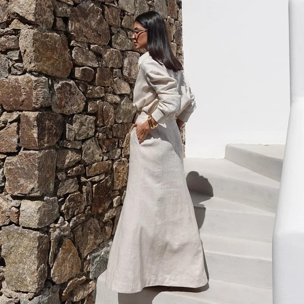 Элегантный наряд женский лацкан однобортная рубашка с длинным рукавом+юбка-полусолнце с завышенной талией и облегающего кроя женский комплект из двух предметов