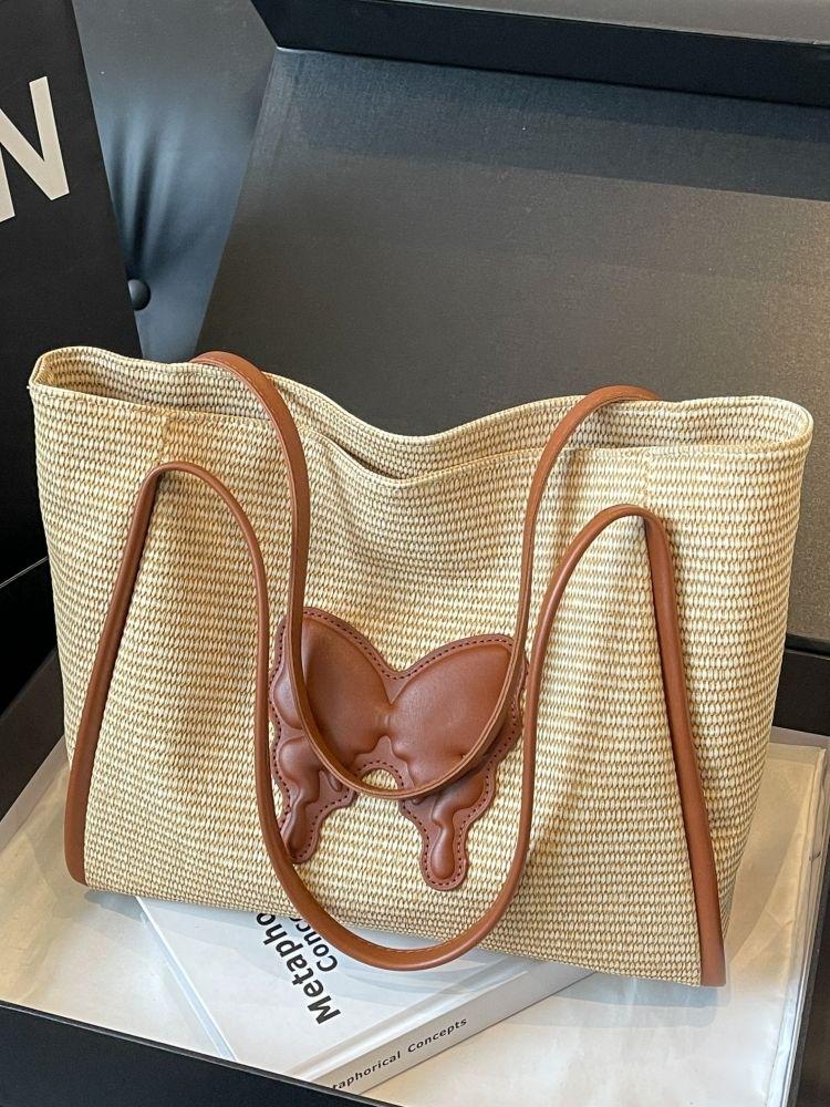 Летняя плетеная сумка Женская Новая Модная Большая Вместимость Дорожная Сумка на Плечо Сумка-тоут