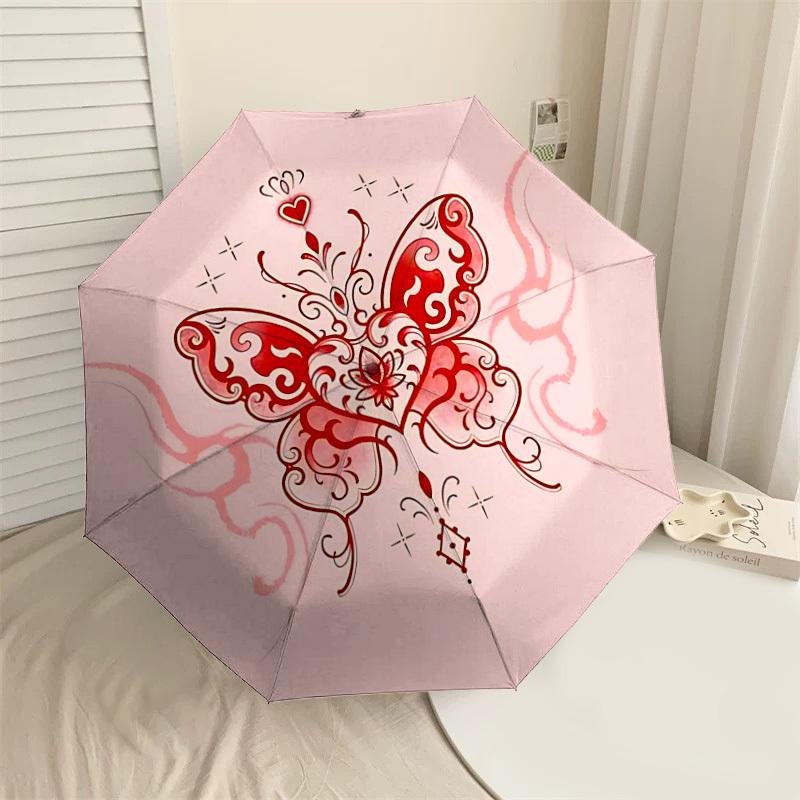 1 шт. Автоматический складной зонт-бабочка с сердцем, 8 спиц, железный каркас, подходит для путешествий, повседневного использования, на день рождения, подарок для женщин и мужчин c1231067