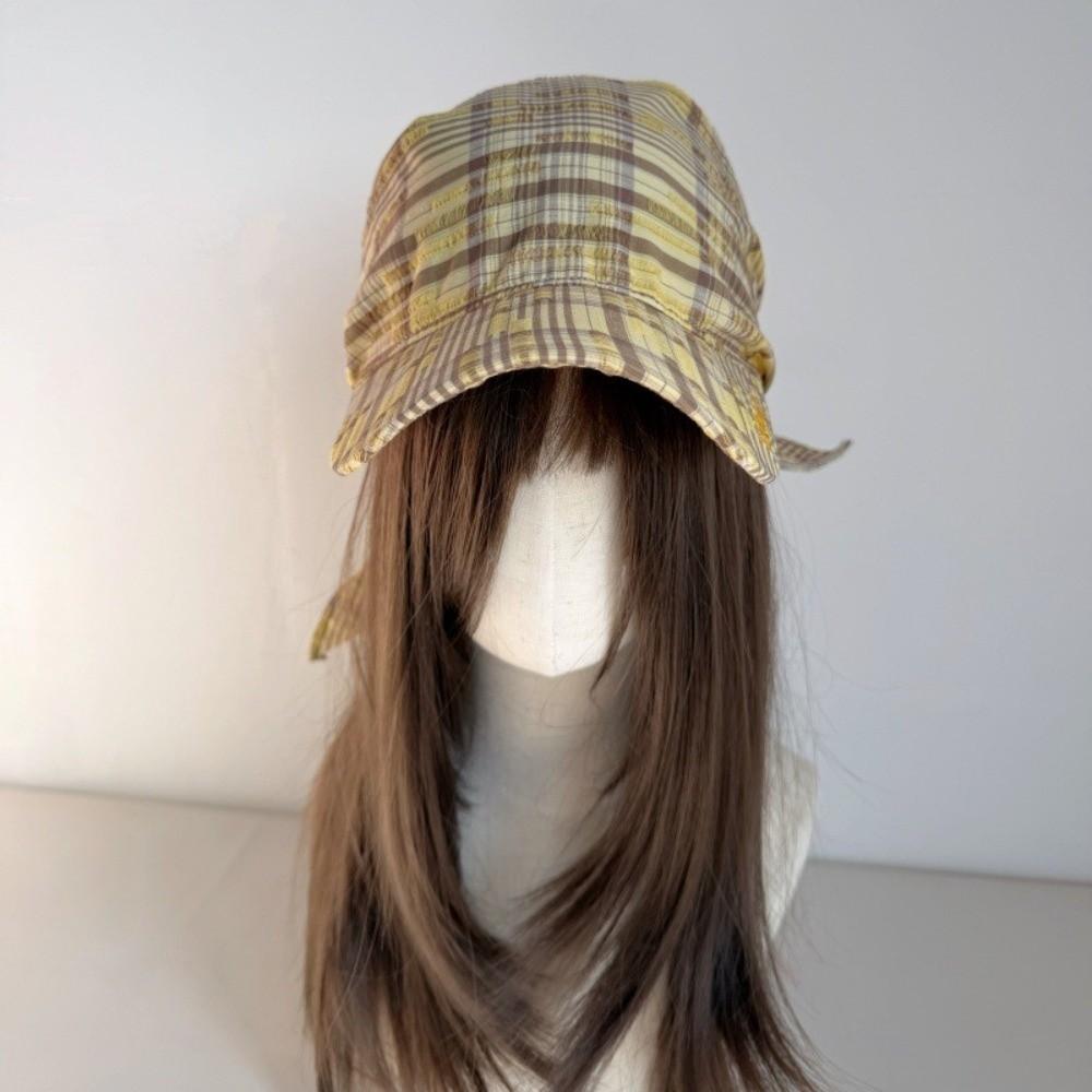 Contrasting Color Personalized Strap Cap Retro Retro Plaid Turban Hat Sunshade Use