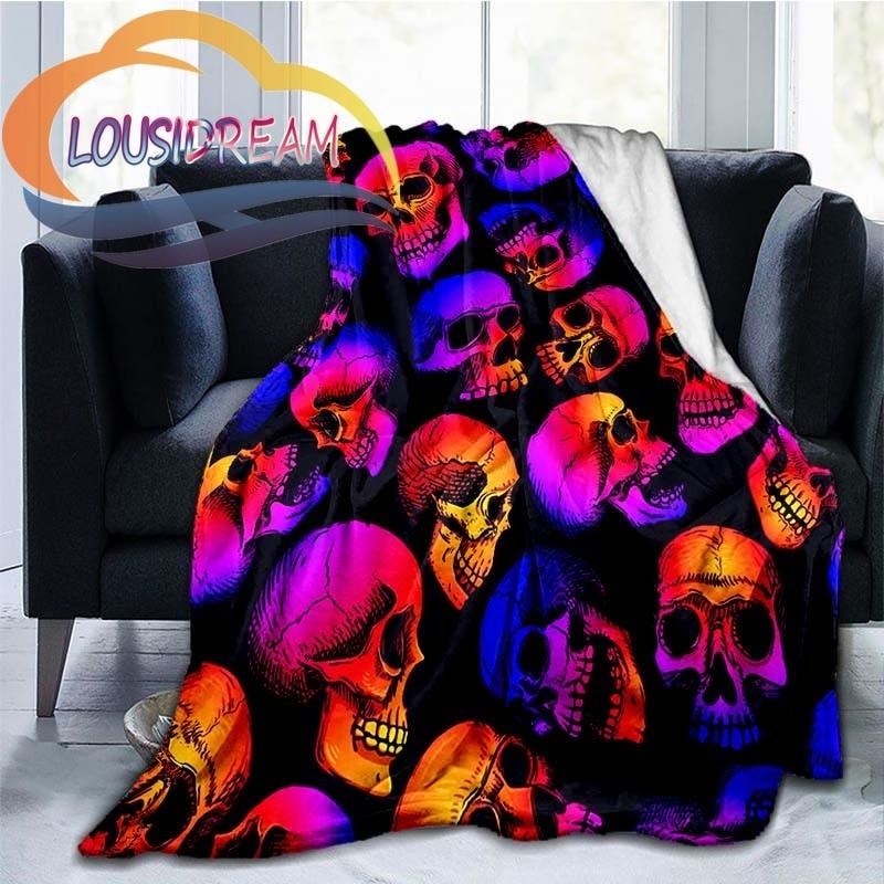 Одеяло с розовым черепом, покрывало для кровати, одеяло из микрофибры с цветным черепом для детей и взрослых, дорожное одеяло для взрослых