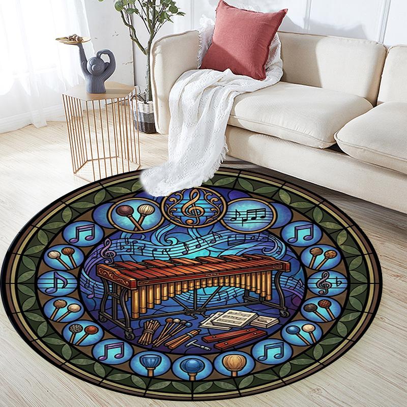 Musical Harmony Glass Round Area Rug Under Office Chairs Bedroom Living Room Home Decor
