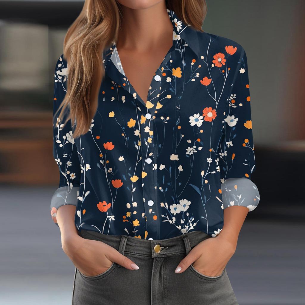 Women's Shirt Blouse Print Button Long Sleeve Casual Basic Shirt Collar Regular Top