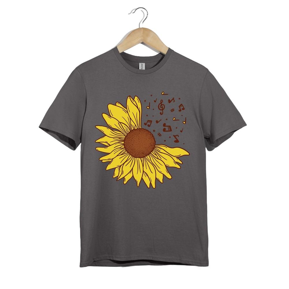 Sunflower Music Notes T-Shirt Unisex Floral Musical Graphic Gift Tee for Nature