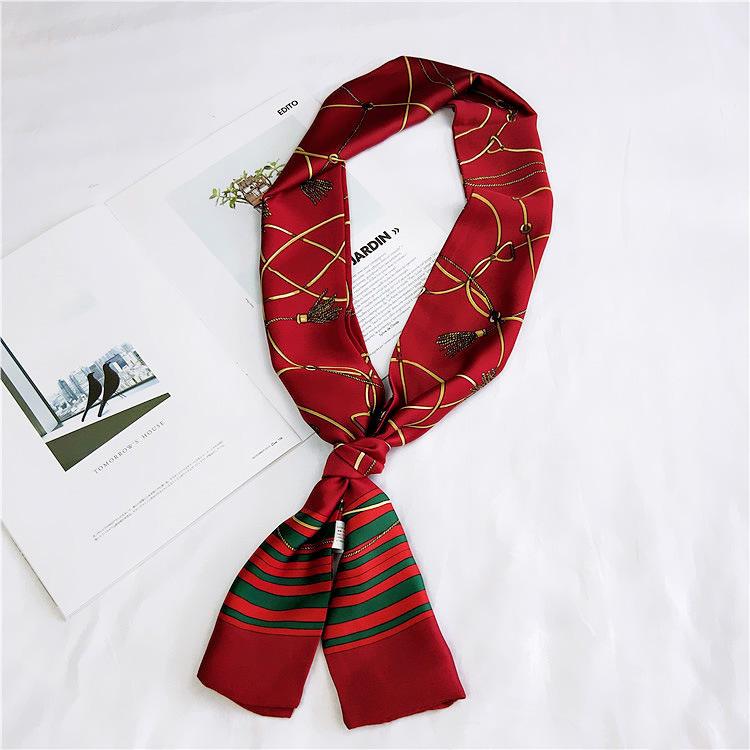 Маленький шарф женский длинный стиль весна и осень двухстороннее украшение универсальный зимний маленький шарф профессиональный шарф длинный шарф аксессуар