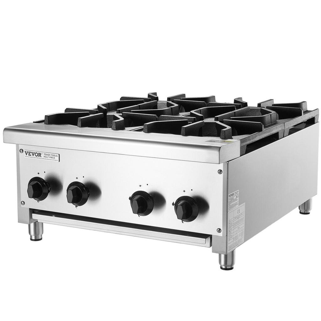 Commercial Gas Range Stove 4 Burners Countertop Cooking Hot Plate Kitchen