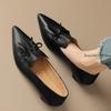 Fashion Phoentin Office Ladies Elegant Black Shoes Women's Pointed Toes Mid Heels 2025 New Genuine Leather Retro Pumps Bow Pointed