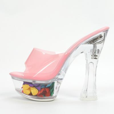 Женские летние пикантные универсальные босоножки на высоком каблуке со стразами, серия D115, каблук 15 см, платформа 5 см, LFD