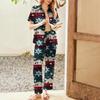 Women's Christmas Print Pajama Set Women's Short Sleeve Long Pants Two-piece Set Button-up Home Clothes
