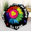 Be Kind, Be Brave: Rainbow Flower Sticker Umbrella, Cute Umbrella with Cute Design, Portable 3-Fold Compact Umbrella for Men & Women, Valentine's Day