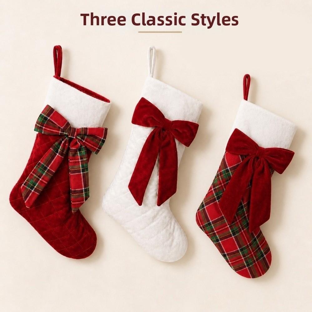 Velvet Bowknot Christmas Stocking 18Inch Fireplace Hanging Ornament Christmas Decorations