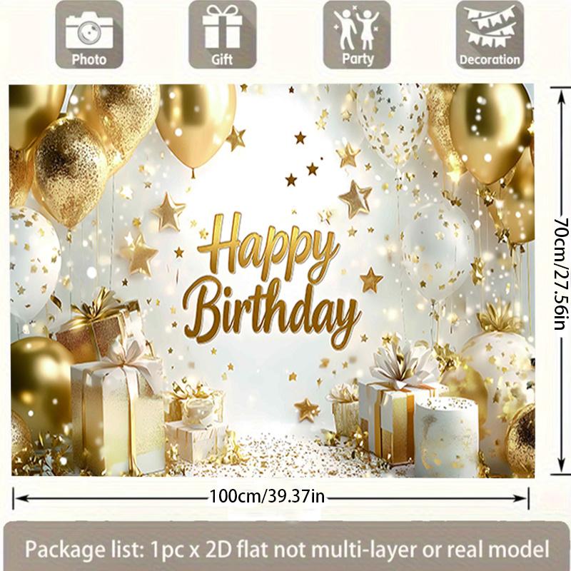 Two-dimensional background banner golden birthday celebration balloons and gift ceremony.PMJ