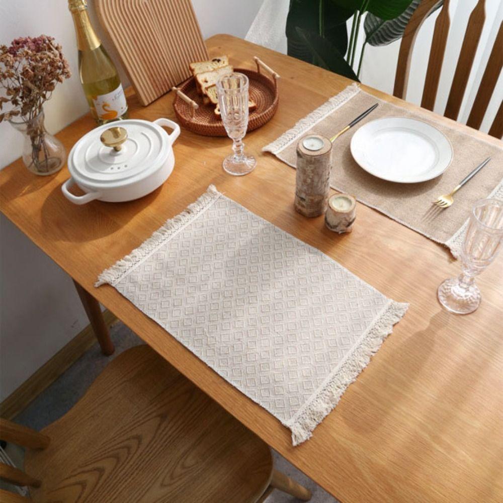 1 pcs Soft Natural Household Fringed Cotton Linen Napkin Placemats Table Decor Table Mats