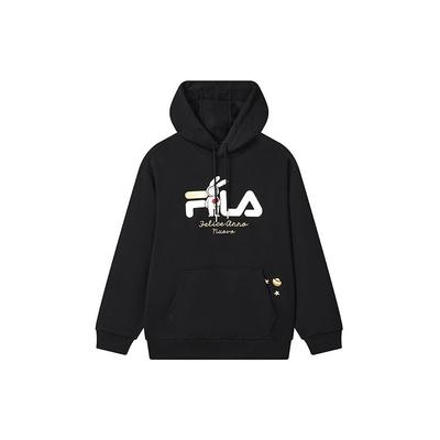 Fila CNY Fuzi Rabbit Co-Branded Series Logo Letter Pattern Print Свободная повседневная трикотажная толстовка с капюшоном унисекс Топы черного цвета F11U319205F-BK