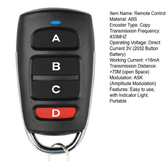 Универсальный пульт дистанционного управления для гаражных ворот, брелок 433 МГц, простой в использовании, со световым индикатором, замена пульта дистанционного управления для гаражных ворот