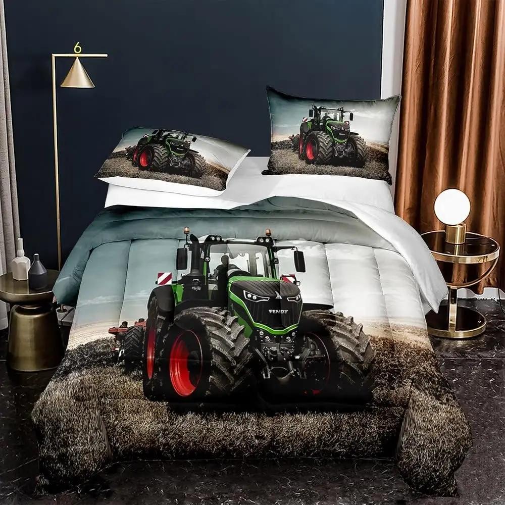 Комплект пододеяльника с мультяшными тракторами для мальчиков, Фермерский строительный пододеяльник, Детский комплект постельного белья с транспортными средствами, грузовиками, машинами для детей и подростков