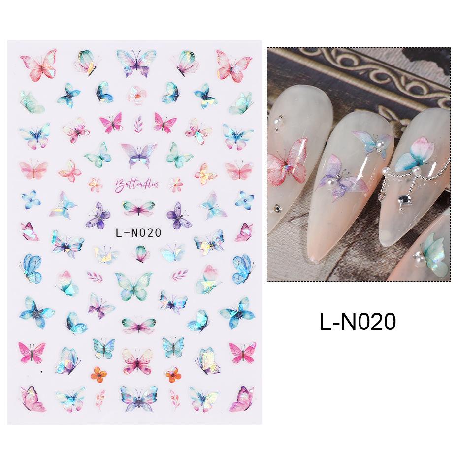 Наклейки для ногтей, красочные наклейки с бабочками Aurora, перекрестные лазерные наклейки с бабочками