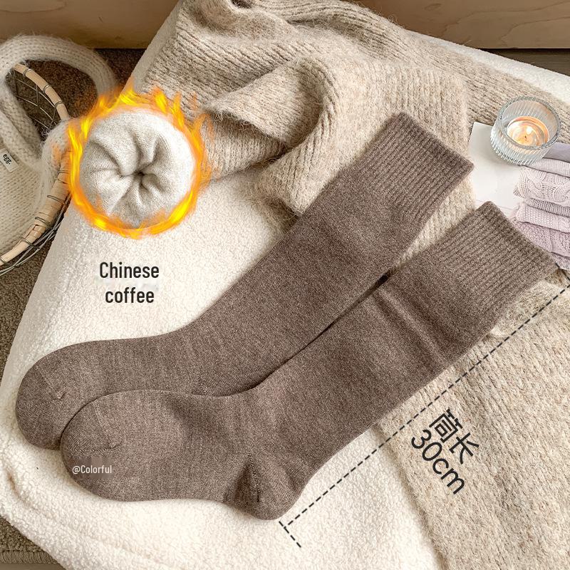 Женские осенне-зимние толстые шерстяные нескользящие, без косточек, антипиллинговые носки с высокой трубой до голени