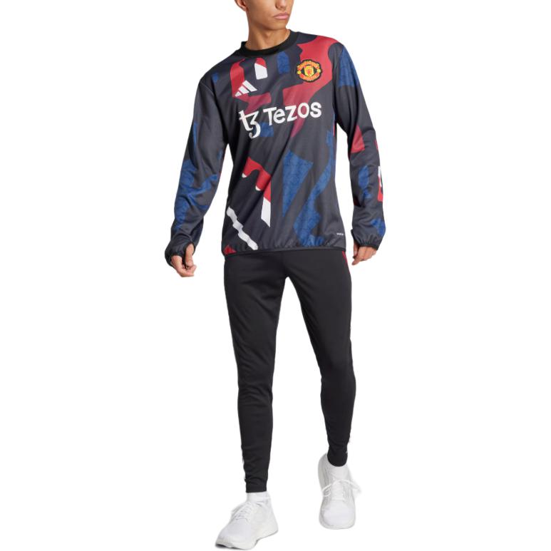 Adidas MUFC Pre Warm Top Comfortable Crew Neck Long Sleeve Football Shirt Men Tops Black Red Han-Jade-White JD7145