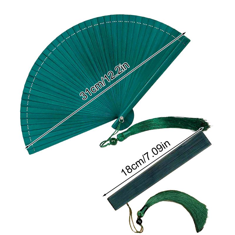 1Pc Folding Fan Handmade With Tassels Handcraft New Year's Gift Vintage Bamboo Chinese Style Solid Color