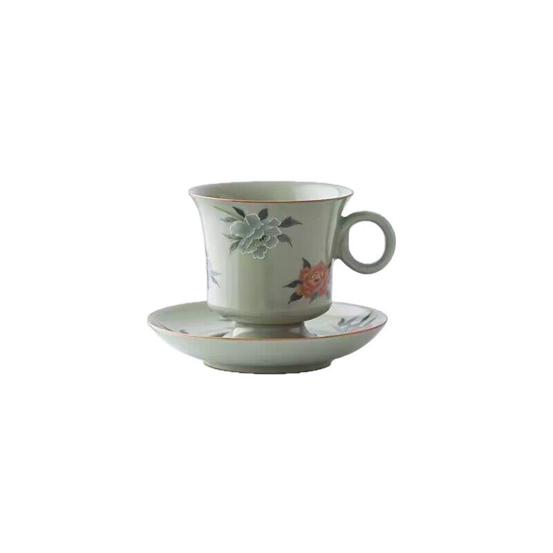 Чашка для кофе Ru Kiln Высококачественная Изысканная Высокоценная Керамическая Чашка и Блюдце Нишевый Дизайн Утолщенная Защищающая от Ожогов Чайная Чашка