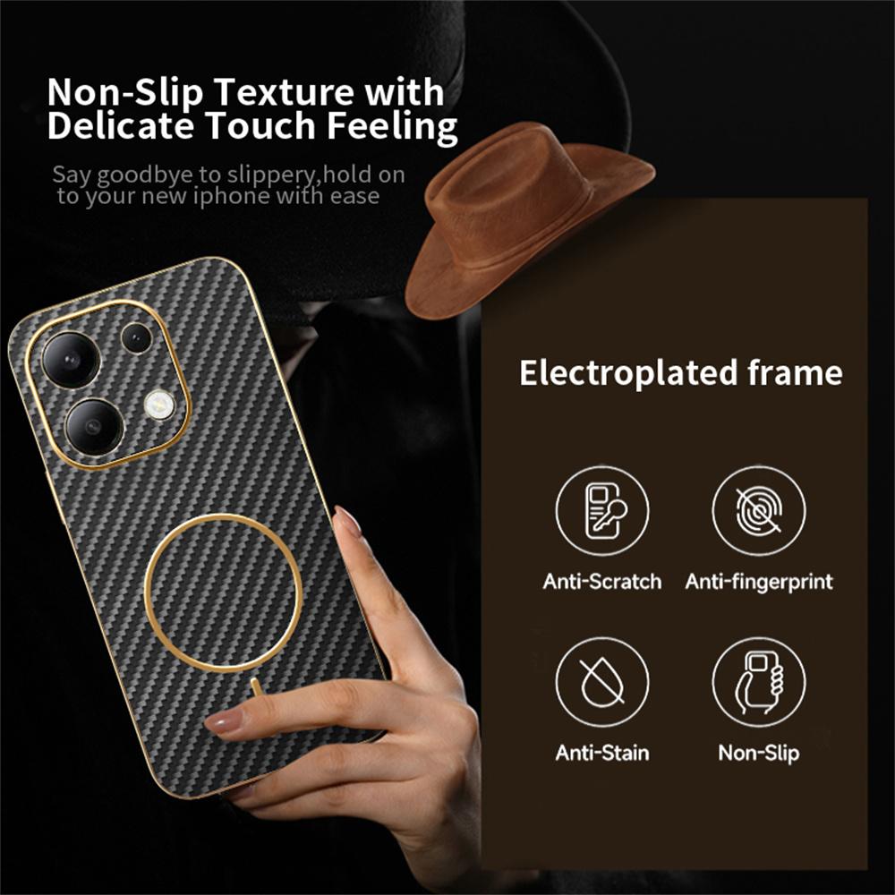 For Xiaomi Redmi Note 13 4G Phone Case Carbon Fiber Textured Electroplated TPU Back Cover