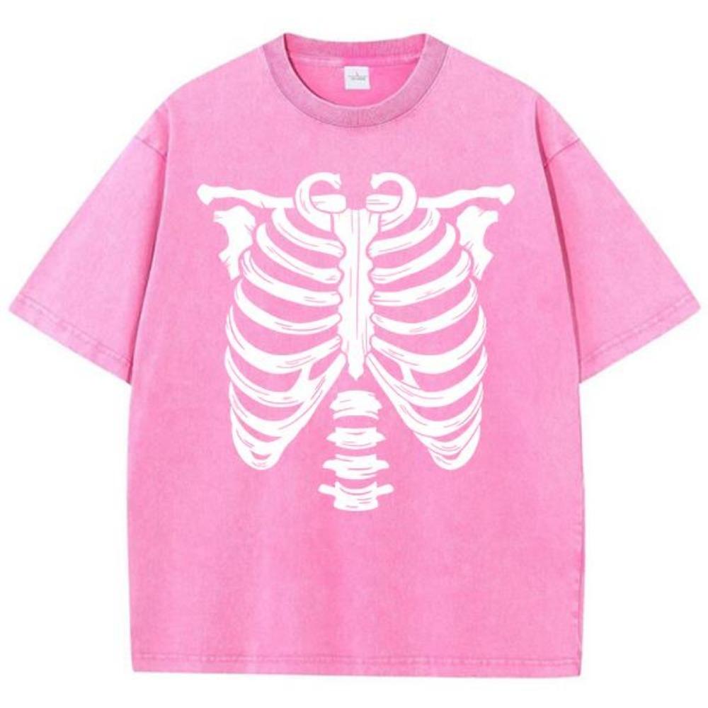 Дизайн с узором костей черепа Принт Футболка Хлопок Мягкая Футболка Оригинальность Дышащие Футболки Искусство Мода Короткий рукав