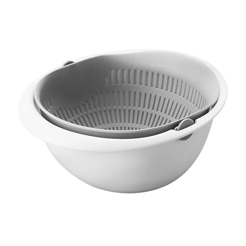 Rotating Double Layer Fruit Basket Removable Kitchen Vegetable Drainer Creative Spin Washing Bowl for Home Strainer Kitchen Tool