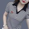 Футболка с короткими рукавами, женская одежда больших размеров, рубашка-поло Pure Desire, контрастный цвет с полосками на лацканах, стильный повседневный универсальный топ