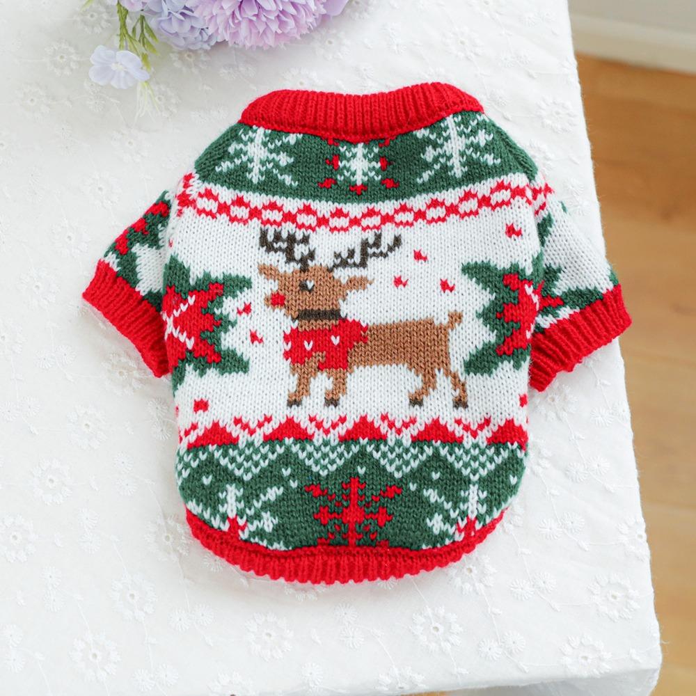 Cartoon Pattern Dog Snowflake Sweater Soft Cat Elk Knitwear Pet Christmas Sweater  Holiday Suit