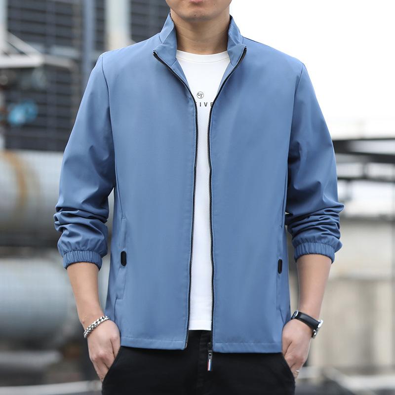 Куртка мужская осенняя простая однотонная ветрозащитная куртка с воротником молодежная модная повседневная универсальная ветровка пальто