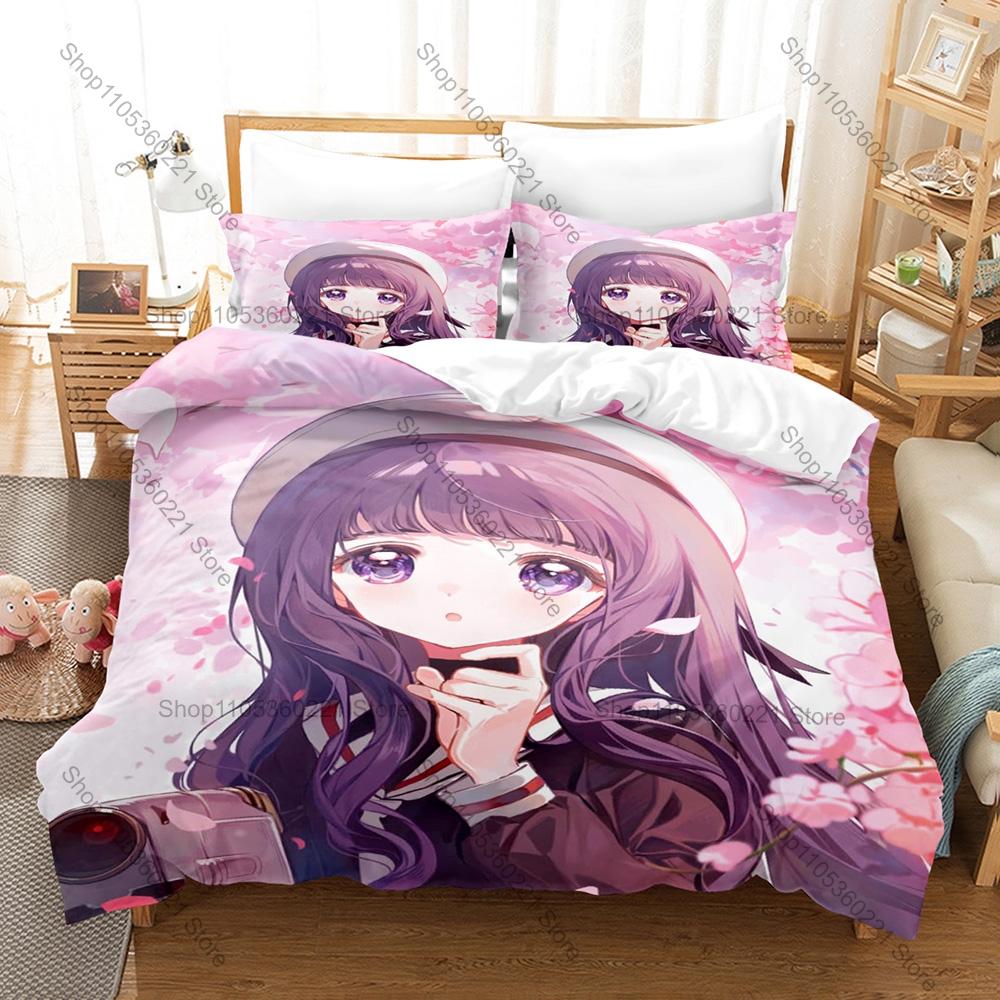 Sweet Magical Girl Tomoyo Daidouji Manga Art Print Bedding Set 3in1 1 Duvet Cover 2 Pillowcases Soft Household Bed Textile