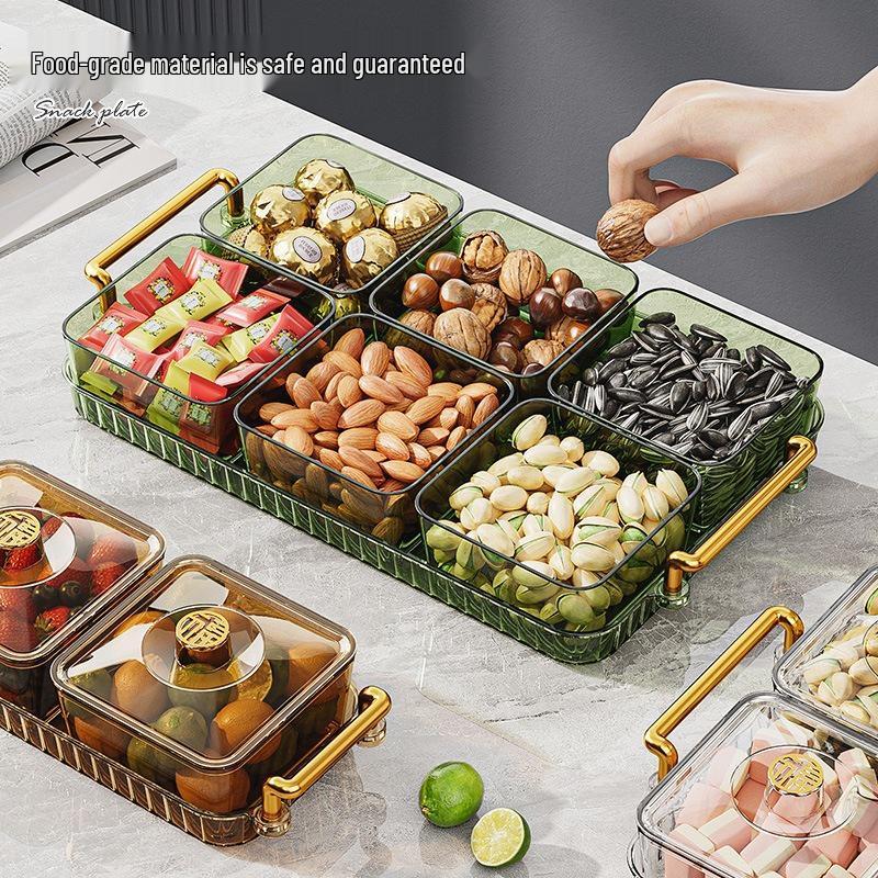 Роскошный поднос для фруктов с крышкой: Идеально для закусок, орехов и конфет в гостиной с дизайном 'Фу'.