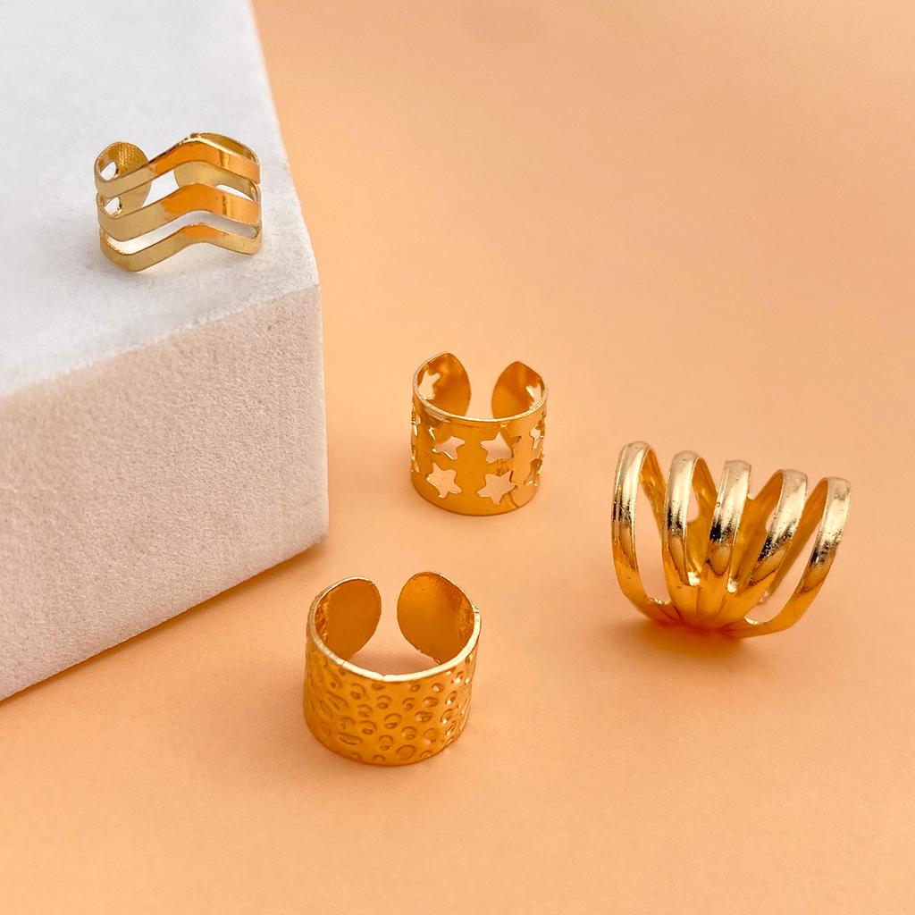 4PCS Gold Color Star Punk Ear Clips Geometric Hollow Hip Hop Trendy Earrings Jewelry Girls