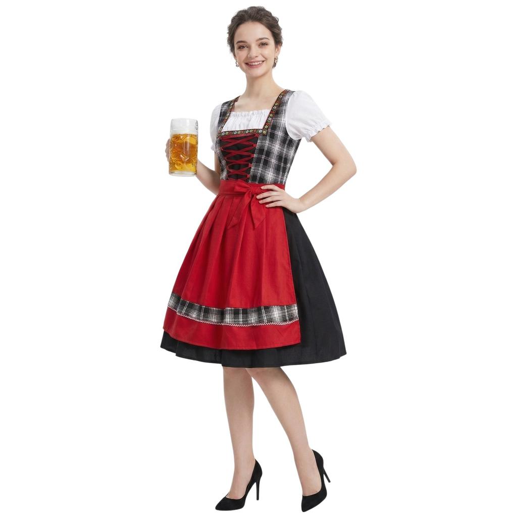 Traditional Oktoberfest Dress Womens Dirndl Costume Lace Up Bodice Apron Skirt Festival Outfit