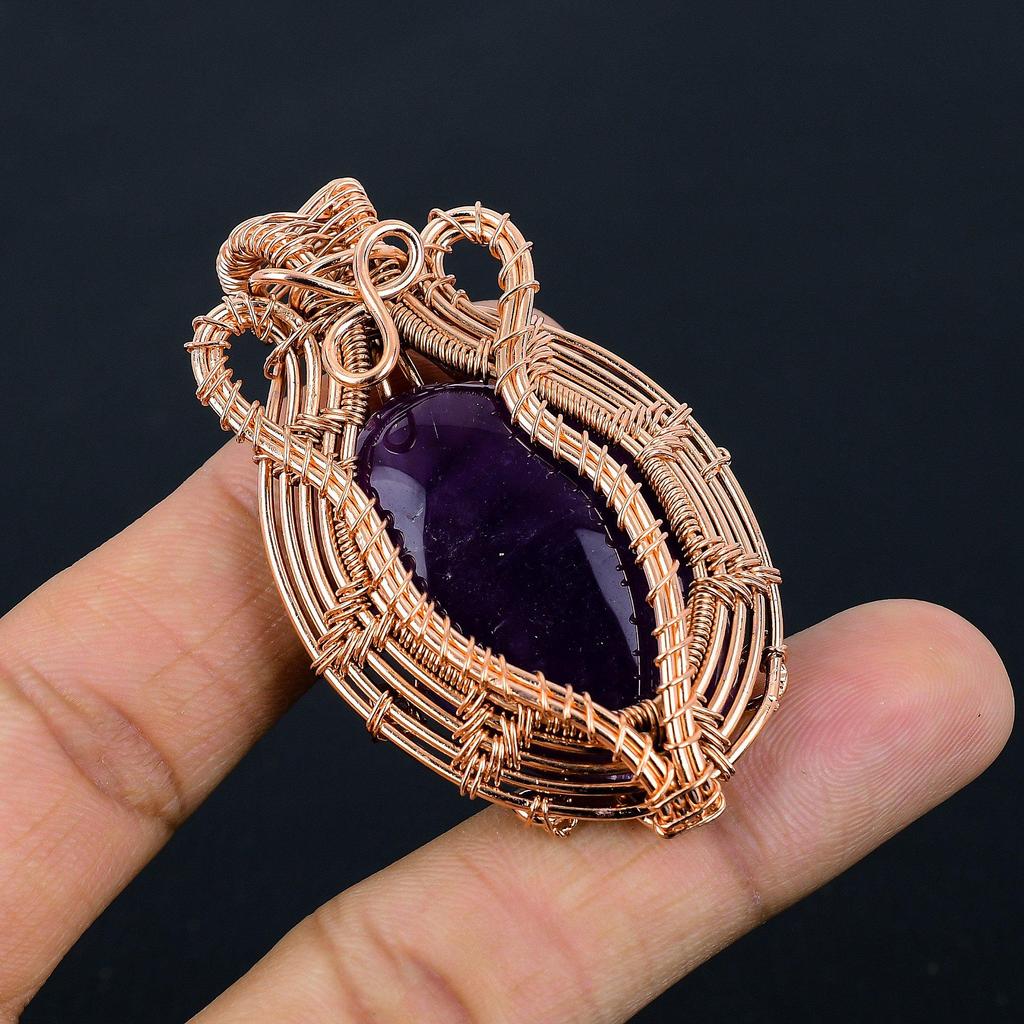 Amethyst Pendant Gemstone Jewelry, 999 Copper Wire Wrapped Pendant, Gift For Women Handmade Pendant