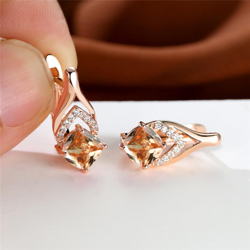 Delicate Golden Color Drop Earrings for Women Luxury Square Aqua Blue Zircon Accessories Best Gift Daily Jewelry