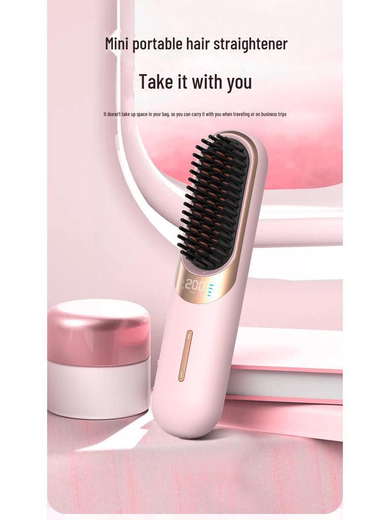 Беспроводная керамическая щетка для выпрямления волос с USB, отрицательной ионизацией, двойного назначения для сухих и влажных волос