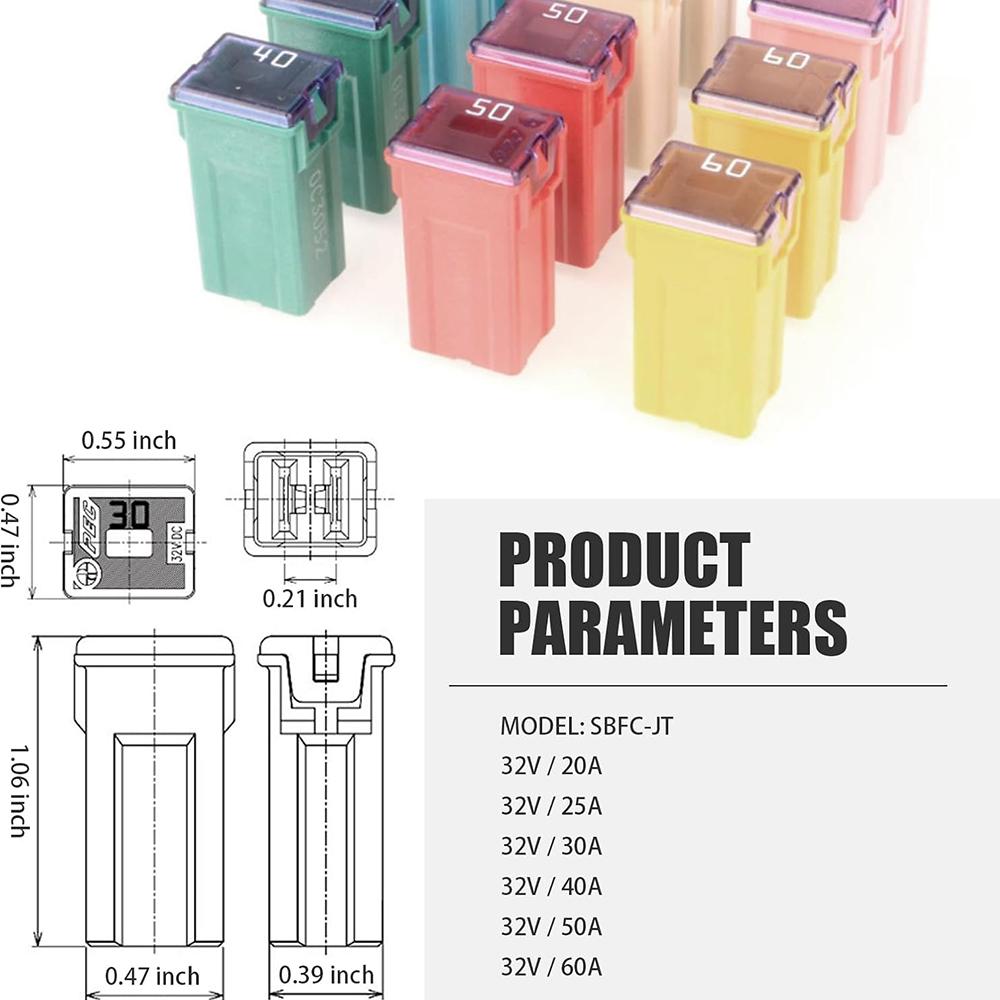 6Pcs Jcase Fuse Kit Mini Jcase Fuse Assortment Tall Profile Plug-in Type Fuse for Trucks Cars(20A 25A 30A 40A 50A,60A) Fuse Holders1