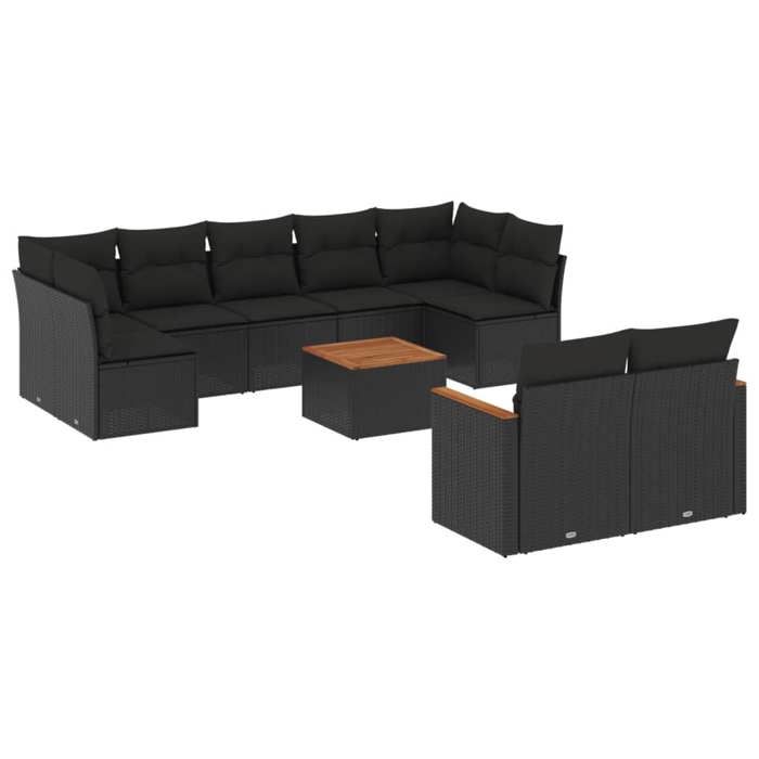VidaXL Salon de Jardin avec Coussins 10 pcs, Canapés de Terrasse, Ensemble de Meubles de Patio, Mobilier d'Extérieur, Noir 3258695