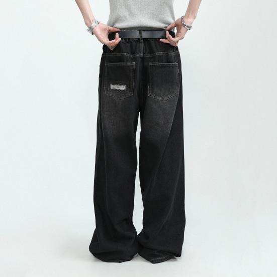 Женские джинсы с высокой талией и широкими штанинами, свободные рваные джинсы в стиле хип-хоп, прямые однотонные готические винтажные карманы, уличная одежда, джинсовые брюки полной длины